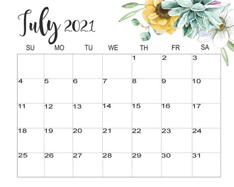 July 2021 Calendar Cute
